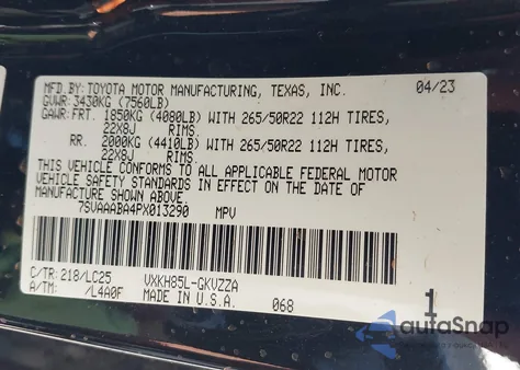 2023 Toyota Sequoia Capstone из США, поврежденный, VIN 7SVAAABA4PX013290